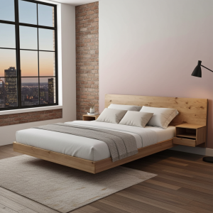 Dorika Floating Bed with Attached Side Table on Headboard - Crafted from Premium SA Pine