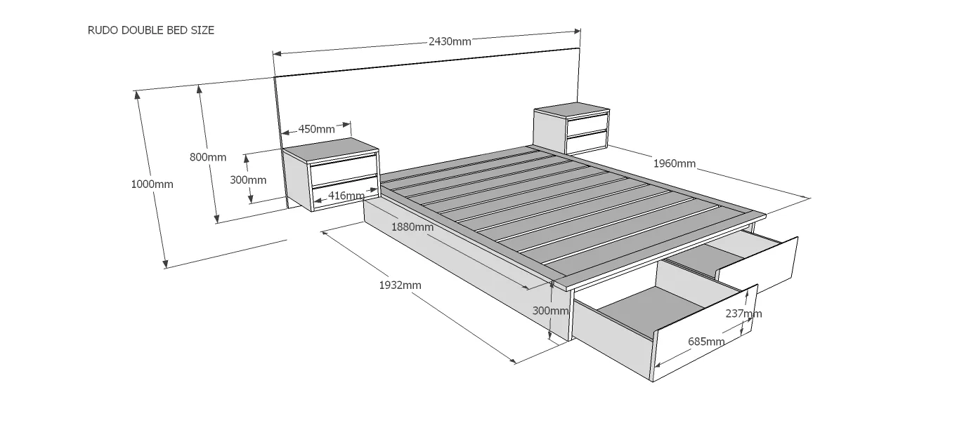 RUDO Bed With Drawers and Side Tables - Crafted from Premium SA Pine - Image 14