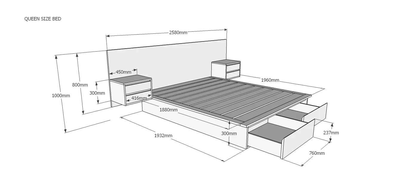 RUDO Bed With Drawers and Side Tables - Crafted from Premium SA Pine - Image 11
