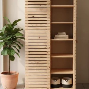 Mbizi Solid Wood Wardrobe With Slatted Doors — lifestyle scene