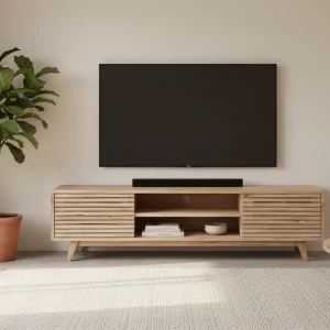 The Spoor Solid Wood TV Unit With Slatted Doors — lifestyle scene