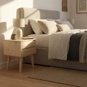 Rosemary Solid Wood Bedside Table with 2 Drawers — lifestyle scene