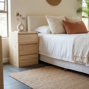 Rosemary Solid Wood Bedside Table with 3 Drawers — lifestyle scene