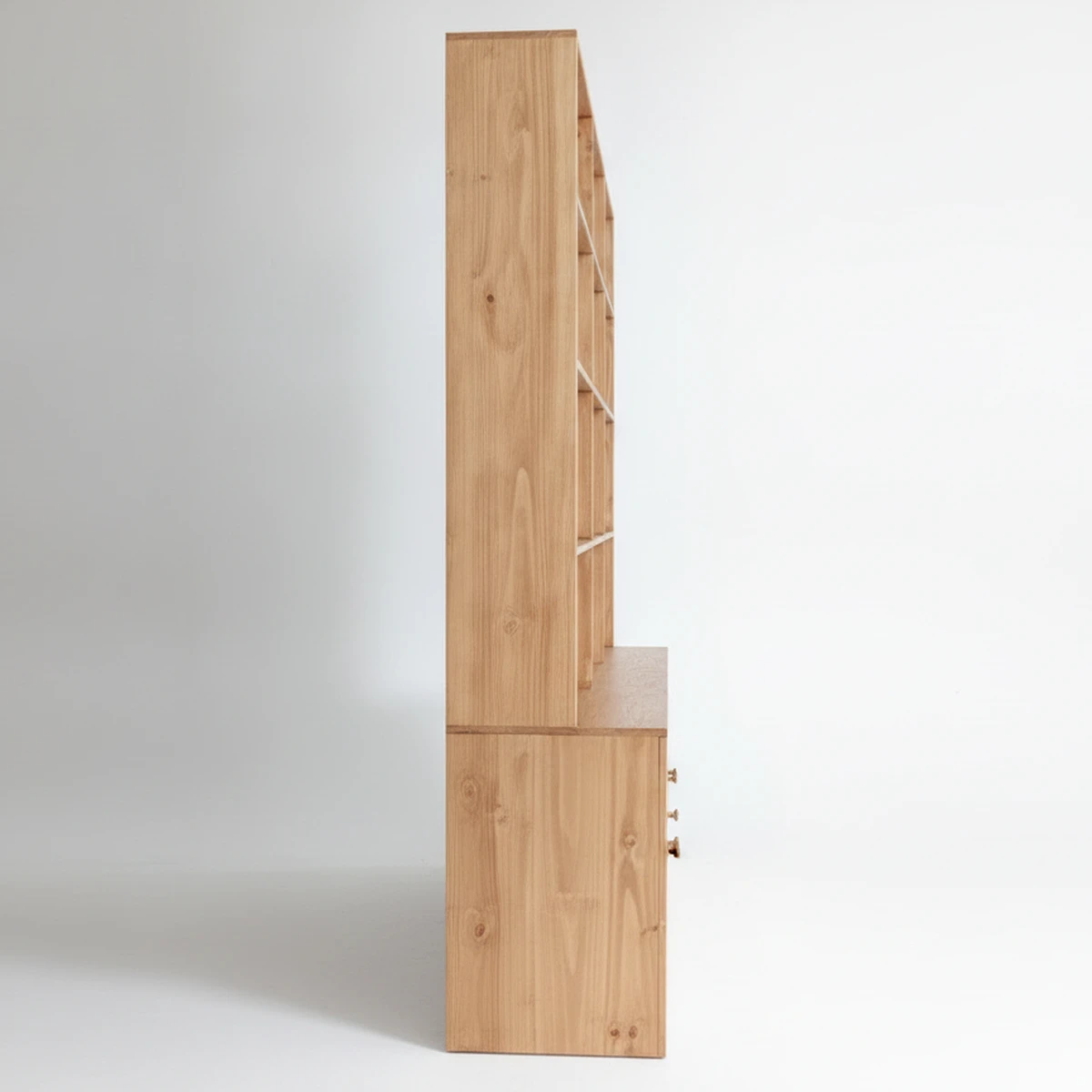 Large Wooden Bookcase Hutch With 4 Lower Cabinet & 12 Cubby Shelves — top view
