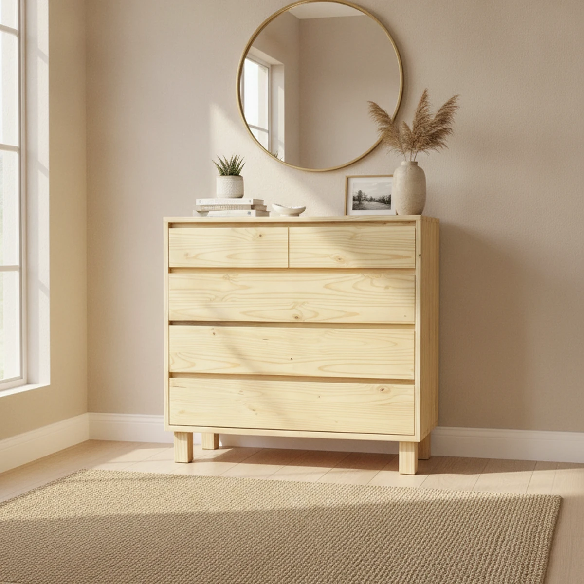 Dorika 5-Drawer Solid Wood Tallboy Dresser