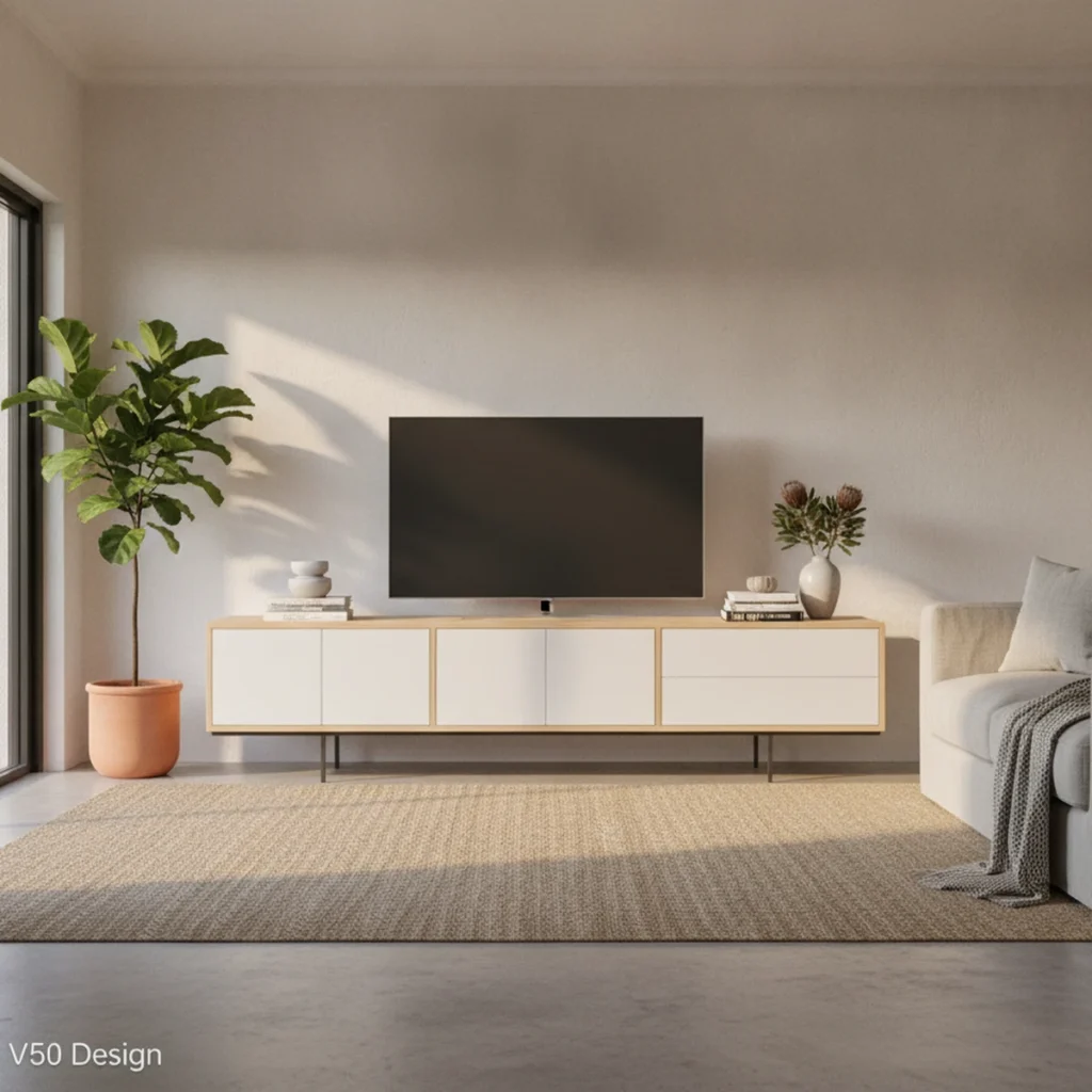 Rosemary Wooden TV Unit with 2 Cabinet Doors and 2 Drawers — lifestyle scene