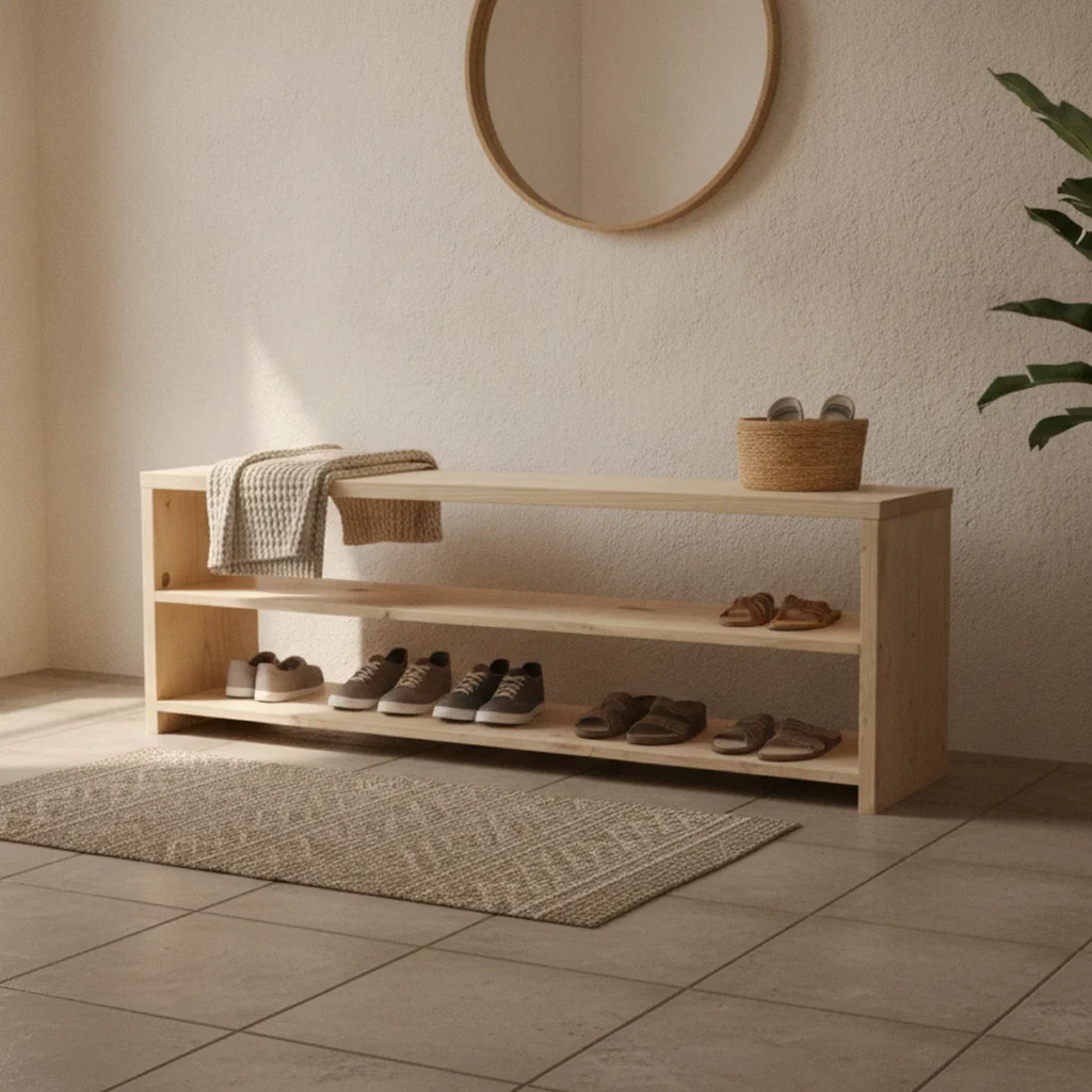 Wooden Shoe Rack Bench With 2 Storage Shelf - Entry Way — lifestyle scene