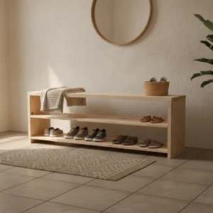 Wooden Shoe Rack Bench With 2 Storage Shelf - Entry Way — lifestyle scene